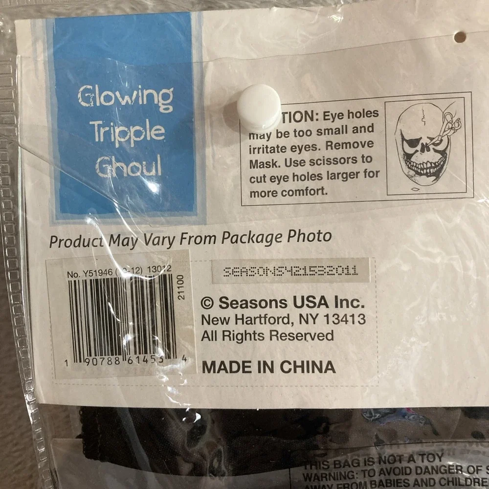 Glowing Tripple Ghoul costume child Size Large 10-12 Scary Zombie New‎